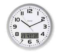 Orologio da parete radio. DCF ""Moorea"" av. aff. data e ora. Ø30 cm, argt