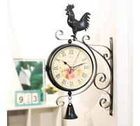 Orologio da parete retrò alla moda con stazione ferroviaria, orologio da parete su entrambi i lati, adatto per il soggiorno di famiglia, design elegante in ferro, movimento silenzioso, crea
