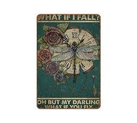 Orologio da parete retrò con libellula e scritta in inglese "What If I Fall Oh But My Darling What If You Fly" (lingua italiana non garantita)