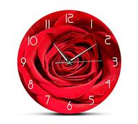 Orologio da parete romantico con fiori di rose rosse Orologio da parete con stampa di fiori di rose rosse Silenzioso senza ticchettio Regalo a batteria per la sua arte da parete