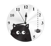 Orologio Da Parete Rotondo 25cm, Gatto Divertente Nero Carino Seduto Gatto Gattino Faccia Testa Guardando Il Ragno Appeso Orologio Da Parete Con Numeri Senza Ticchettio Orologio Da Parete Grande