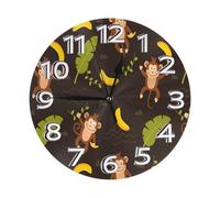 Orologio Da Parete Rotondo Cartoon Styleyellow Monkey Banana Pattern Design Unico Moderno Bagno Orologio, Per Camera Da Letto, Casa, Hotel, 25cm