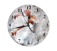 Orologio da parete rotondo con ballerina, bianco carino ballerina che danza pittura a olio, orologio da parete rotondo silenzioso decorativo per la casa per camera da letto, ufficio, scuola arte (25,4