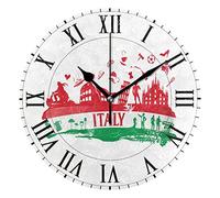 Orologio da parete rotondo con bandiera italiana con silhouette, orologio decorativo per la casa e la scuola, silenzioso e senza ticchettio