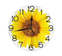 Orologio da parete rotondo con fiore di girasole giallo, silenzioso, senza ticchettio, a batteria, facile da leggere per l'orologio decorativo per la casa della scuola dell'ufficio degli studenti