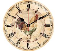 Orologio da Parete Rotondo con Stampa su Carta con Stampa di Gallo Colorato al Quarzo, Orologio da Scrivania Silenzioso Analogico per Fattoria Vintage al Quarzo, 12 Inches (30cm)