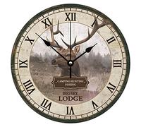 Orologio da parete rotondo da campeggio, caccia, pesca, stile retrò, in PVC, per cucina, ufficio, da appendere, 30,5 x 30,5 cm