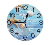 Orologio da parete rotondo da spiaggia con conchiglia estiva vintage decorativo oceano stella marina marina non ticchettio silenzioso a batteria al quarzo analogico decorazioni per la casa arte per so