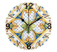 Orologio da parete rotondo floreale in maiolica italiana, silenzioso orologio decorativo per la scuola della casa e dell'ufficio della pittura a olio senza ticchettio art