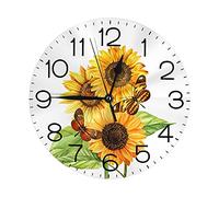 Orologio da parete rotondo, Girasole Farfalla Floreale Orologi silenziosi senza ticchettio 10 pollici a batteria al quarzo analogico Decorativo per soggiorno Cucina Camera da letto Ufficio Casa Scuola