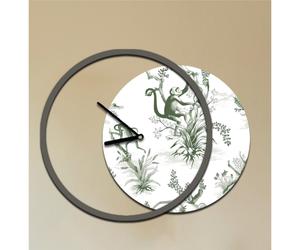 Orologio da parete rotondo MONKEY Moderno Diametro 60-max 75 x5 cm in legno con lancette nere , Rami e foglie nel colore verde verde