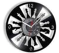 Orologio da parete rotondo Scacchi Orologio da parete giocoso Pezzi degli scacchi internazionali per sala giochi Design moderno Disco in vinile Regalo orologio orologio retrò