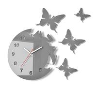 Orologio da parete salotto tondo moderno FARFALLE grigio silenzioso 30 cm, made in EU
