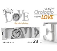 OROLOGIO DA PARETE SET 4 PEZZI LETTERE SCRITTA HOME LOVE MODERNO CLASSICO h23 cm