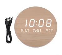 Orologio da parete silenzioso con grande schermo, movimento al quarzo, cornice in legno, in PVC, ora, data, giorno, temperatura, 12 ore, 24 ore, opzioni di formato B (non ricaricabile)
