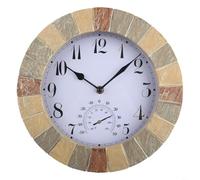 Orologio da parete silenzioso da 25,4 cm, con termometro, impermeabile IP44, resistente alla polvere e all'acqua, adatto per uso interno ed esterno, su portico, recinto e giardino (stile 1)