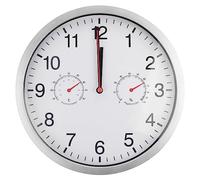 Orologio da parete silenzioso da 25,4 cm, funzionamento a batteria, senza ticchettio, movimento continuo, copertura in vetro, cornice in alluminio argentato, per cucina, camera da letto, ufficio