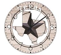 Orologio da parete silenzioso, funzionamento a batteria, senza ticchettio, motivo: mappa della casa con stella solitaria, orologio da parete vintage americano Texas, regalo con venature del legno