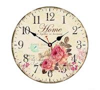 Orologio da parete silenzioso in legno, 30 cm, con motivo floreale, alimentato a batteria, per un posizionamento flessibile in casa o in ufficio, numeri grandi e trasparenti