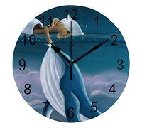 Orologio da Parete Silenzioso Non Ticchettio Balena Nuvole Cielo Mare Dormiente Cane Bambino Decorativo Alla Moda Orologio Rotondo a Batteria per Camera da Letto Ufficio Scuola Casa Soggiorno,9.8 Poll