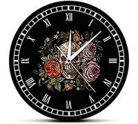 Orologio da parete Silenzioso Non Ticchettio Scheletro Osso Orologio da parete stampato Old School Tattoo Skull Roses Vintage Decor Watch 12 pollici