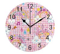 Orologio da Parete Silenzioso Senza Ticchettio Arcobaleni Nuvole Cuori Gocce di Pioggia Rosa Decorativo Alla Moda Orologio Rotondo a Batteria per Camera da Letto Ufficio Scuola Casa Soggiorno,9,8 Poll