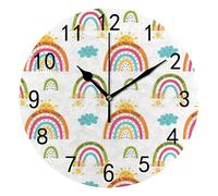 Orologio da Parete Silenzioso Senza Ticchettio Arcobaleno Colorato con Nuvole Sole Stelle Orologio Rotondo Decorativo a Batteria alla Moda per Camera da Letto Ufficio Scuola Casa Soggiorno,9.8 Pollici