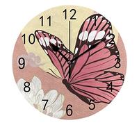 Orologio da Parete Silenzioso Senza Ticchettio Arte Astratta Farfalla Nuvole Rosa Pallido Decorativo Alla Moda Orologio Rotondo a Batteria per Camera da Letto Ufficio Scuola Casa Soggiorno,9.8 Pollici