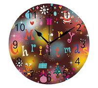 Orologio da Parete Silenzioso Senza Ticchettio Cartolina di Buon Natale Multicolore Alla Moda Decorativo Orologio Rotondo a Batteria per Camera da Letto Ufficio Scuola Casa Soggiorno,9.8 Pollici