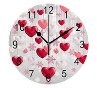Orologio da Parete Silenzioso Senza Ticchettio Cuore Rosso Amore Felicità Romantico Decorativo Alla Moda Orologio Rotondo a Batteria per Camera da Letto Ufficio Scuola Casa Soggiorno,9.8 Pollici