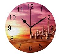 Orologio da Parete Silenzioso Senza Ticchettio Favolosa Città Perduta Deserto Tramonto Cielo Rosa Decorativo Alla Moda Orologio Rotondo a Batteria per Camera da Letto Ufficio Scuola Casa Soggiorno,9.8