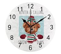 Orologio da Parete Silenzioso Senza Ticchettio L'Inverno sta Chiamando Orso Bambola Fiocchi di Neve Decorativo Alla Moda Orologio Rotondo a Batteria per Camera da Letto Ufficio Scuola Casa Soggiorno,9