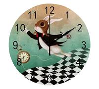 Orologio da Parete Silenzioso Senza Ticchettio MagicoPaese delle Meraviglie Coniglio Scacchi Strada Decorativo alla Moda Orologio Rotondo a Batteria per Camera da Letto Ufficio Scuola Casa Soggiorno,9
