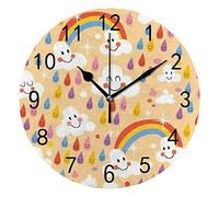 Orologio da Parete Silenzioso Senza Ticchettio Nuvole Arcobaleni Gocce di Pioggia Multicolore Alla Moda Decorativo Orologio Rotondo a Batteria per Camera da Letto Ufficio Scuola Casa Soggiorno,9.8 Pol