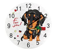 Orologio da Parete Silenzioso Senza Ticchettio Simpatico Cane di Razza Bassotto Fiori Rossi Decorativo alla Moda Orologio Rotondo a Batteria per Camera da Letto Ufficio Scuola Casa Soggiorno,9,8 Polli