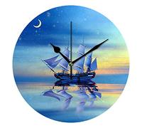 Orologio da parete silenzioso senza ticchettio Vecchia nave alla deriva sul mare di notte nel cielo Decorativo alla moda Orologio rotondo a batteria per camera da letto Ufficio Scuola Casa Soggiorno