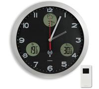 Orologio da Parete Stazione Meteorologica - Visualizzazione digitale : Previsioni + Temperature interna/esterna + Igrometro interno - Radiopilotato - Sensore termometro esterno - Ø 30 cm