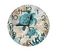 Orologio da parete tartaruga vintage tema spiaggia retrò nautico stelle marine rotonde a batteria decorativo silenzioso non ticchettio orologi da scrivania facile da leggere per la decorazione domesti