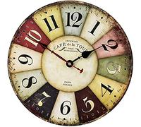 Orologio da parete vintage, 35 cm, stile rustico, in legno, stile Toscano con numeri arabi, non ticchettio, orologio da parete silenzioso, alimentato a batteria, casa di fattoria, hotel