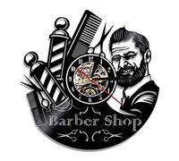 Orologio da Parete Vintage da Barbiere Realizzato con Vero Disco in Vinile, Poster da Parete da Barbiere, Adesivo da Barbiere con Barba da Barbiere e Gentiluomo (AA)