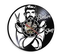 Orologio da Parete Vintage da Barbiere Realizzato con Vero Disco in Vinile, Poster da Parete da Barbiere, Adesivo da Barbiere con Barba da Barbiere e Gentiluomo (BA)