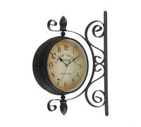 Orologio da parete vintage double-face con movimento al quarzo da 20,3 cm di diametro, in ferro battuto Grand Central Train Station, finitura marrone anticato, staffa di montaggio a scorrimento per