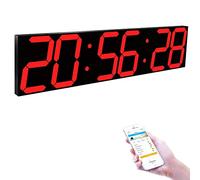 Orologio Da Parete WIFI LED A 6 Cifre Da 27 Pollici, Luminosità A 8 Livelli | Dimmer automatico, conteggio su/giù, calendario, termometro, for mensa di magazzino industriale(Red)