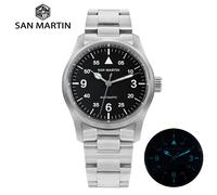 Orologio da pilota da uomo San Martin 37mm Miyota 8215 Orologi meccanici automatici militari stile semplice moda 100m impermeabile BGW-9 B1-8215 Leather