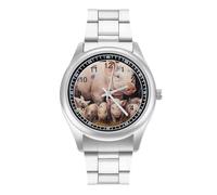Orologio da polso al quarzo alla moda con maialini a cena in acciaio inossidabile con numeri arabi per uomini e donne, Stile:, regular, MHXYZHW