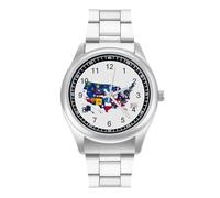 Orologio da polso al quarzo con bandiera degli Stati Uniti e dei territori degli Stati Uniti, alla moda, in acciaio inox, con numeri arabi, per uomo e donna, Stile:, regular, MHXYZHW