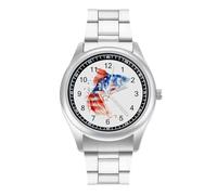 Orologio da polso al quarzo con bandiera degli Stati Uniti, in acciaio inox, con numeri arabi, per uomo e donna, Stile:, regular, MHXYZHW