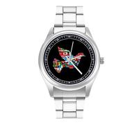 Orologio da polso al quarzo con bandiera del mondo, in acciaio inox, con numeri arabi, per uomo e donna, Stile:, regular, MHXYZHW