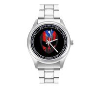 Orologio da polso al quarzo con bandiera del Porto Rico, in acciaio inox, con numeri arabi, per uomo e donna, Stile:, regular, MHXYZHW