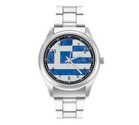 Orologio da polso al quarzo con bandiera della Grecia, in acciaio inox, con numeri arabi, per uomo e donna, Stile:, regular, MHXYZHW